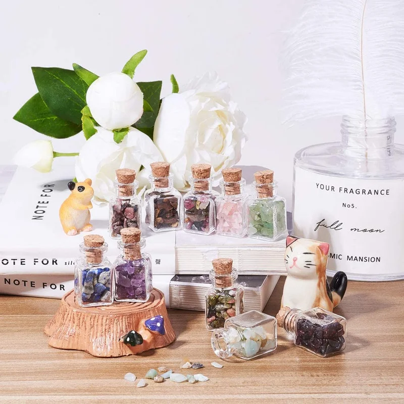 15~30 Pcs Mini Wishing Bottles Tumbled Chip Crystal Healing Gem Reiki Wicca Stones Set for DIY Jewelry Making Home Decoration