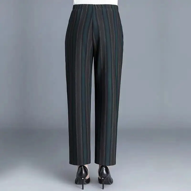 6XL 7XL Women's Striped Pants Spring Autumn High Waist Mother Trousers Female Casual Loose Wide Leg Pants