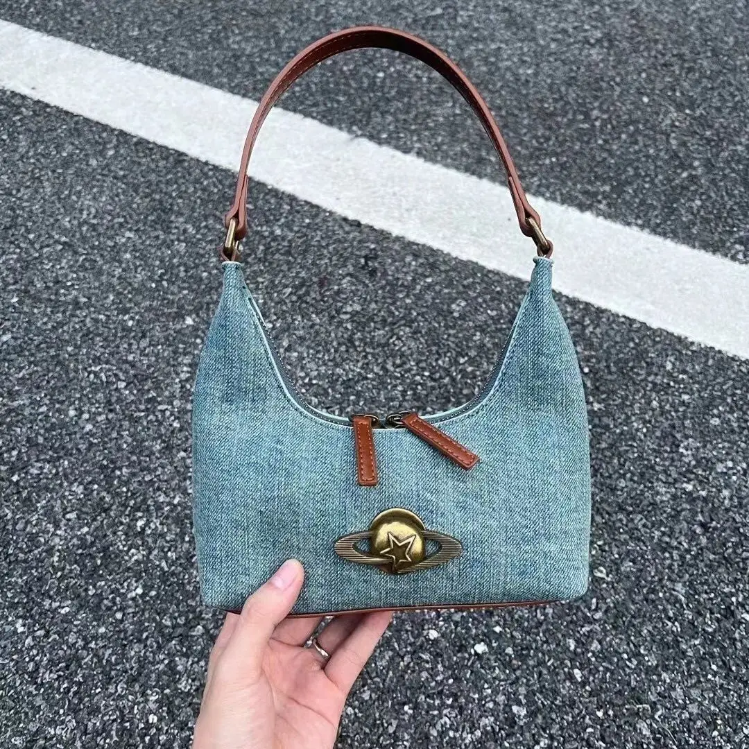 JIAERDI Vintage Denim Underarm Bag Women New Retro High Street Zipper Chic Y2k Hand Bag Purse Ladies Fashion Casual Bolso Mujer