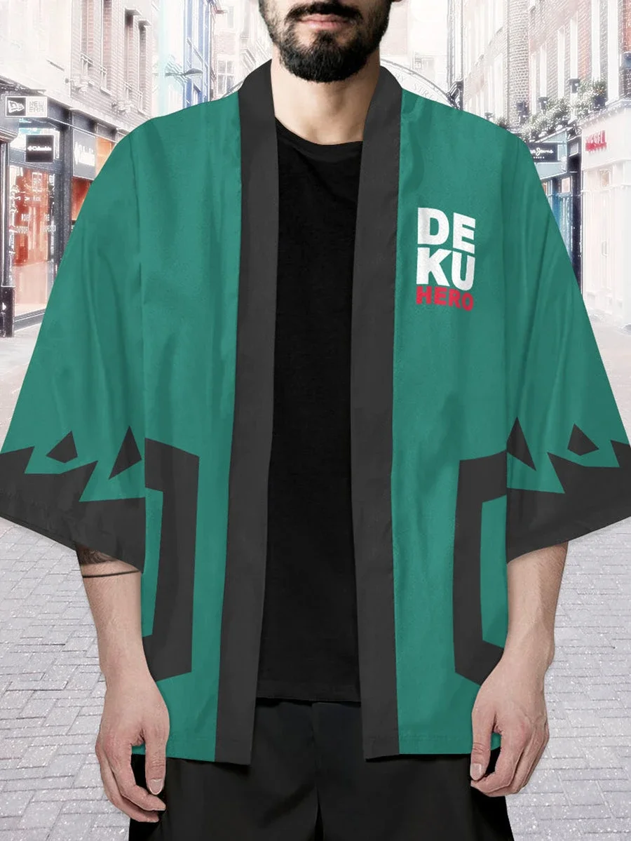Deku One for All KimonoKimono Cape Loose Three-quarter Sleeve Cardigan Robe Haori Anime Cape Short Sleeve T-Shirt