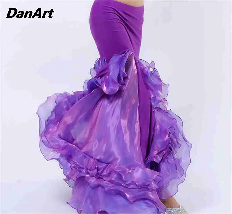 2024 New Belly Dance Skirt Split Performance Dress Curled Swing Skirt Indian Dance Stage Costumes Women Practice Outfit Clothes