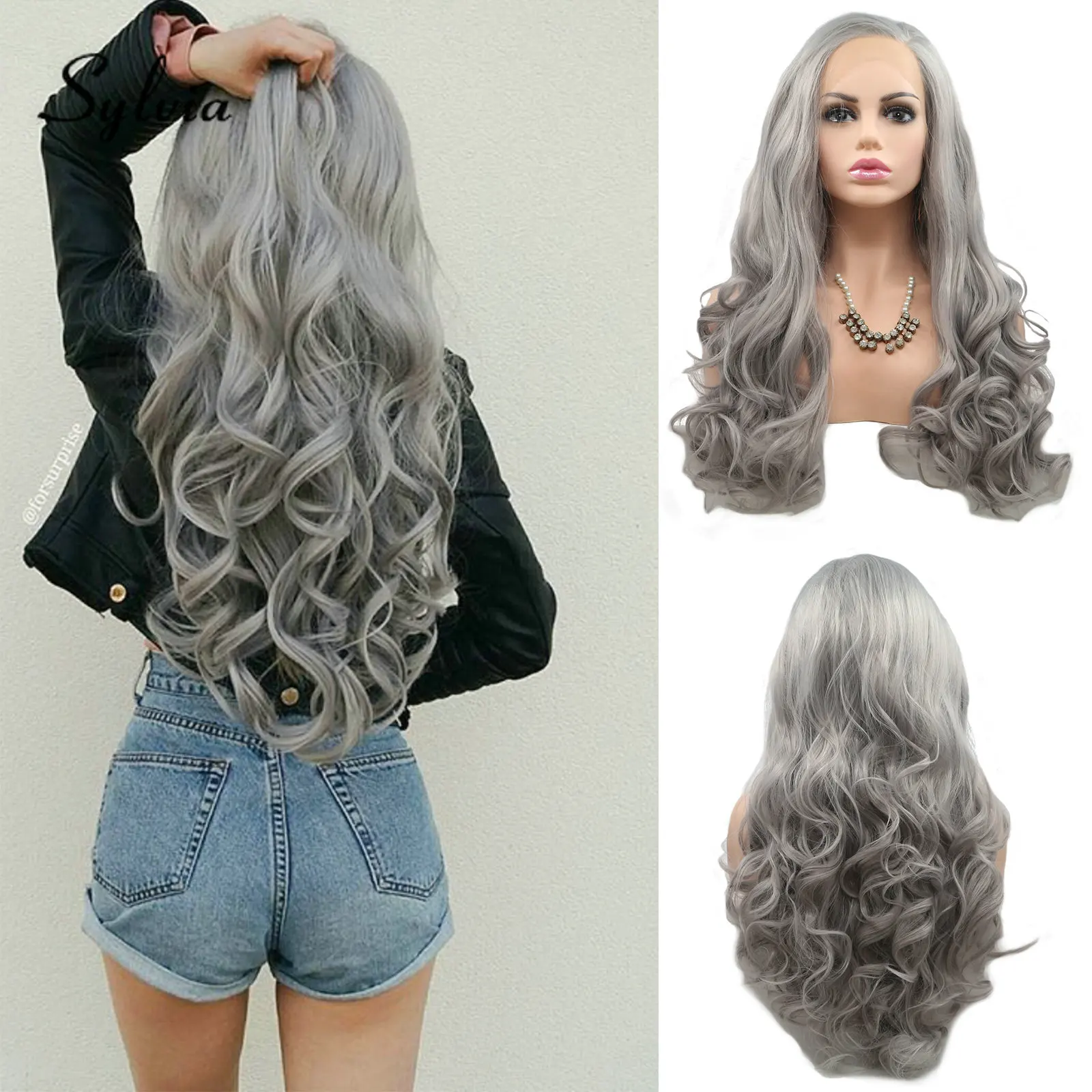 

Dark Gray Long Wavy Wig Synthetic Lace Front Wigs for Women Lightweight and Natural Hairline High Density Glueless Grey Hair 24"