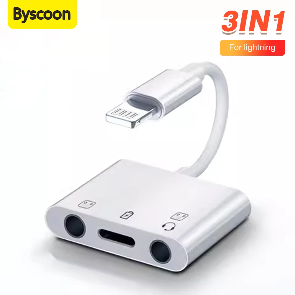 3-in-1 Adapter Lightning to 3.5mm Jack Lightning Charging Noise Canceling Audio Cable iPhone14 13 12 11 3.5mm audio cable lightning to headphone adapter 3.5mm audio adapter audio headphone adapter