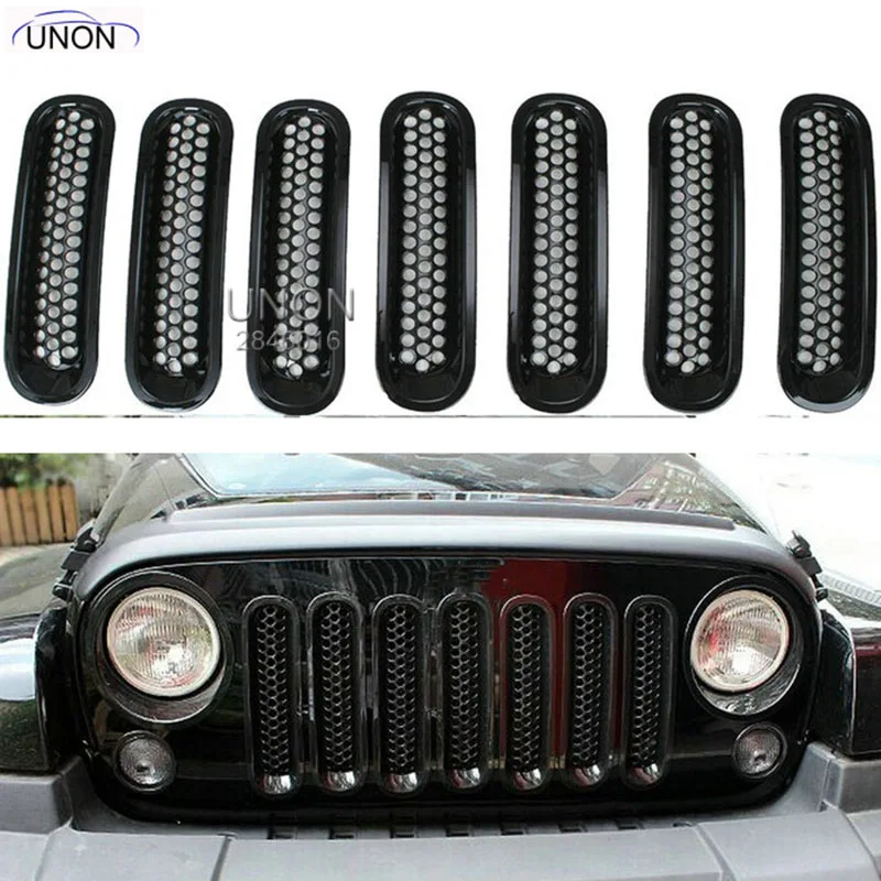 For 2007-2017 Jeep Wrangler Jk Matte Black Front Insert Mesh Grille Trim  Cover 7pcs - Front & Radiator Grills - AliExpress