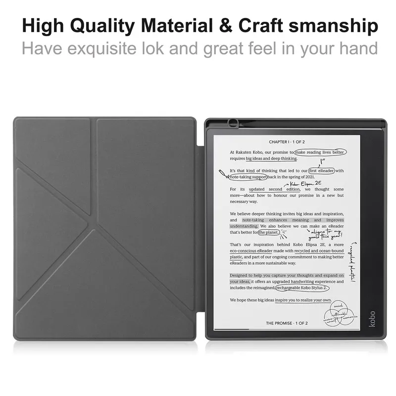 Case for Kobo Elipsa 2E 10.3 inch Released 2023, Soft TPU Matte Back Cover,  Smart Folio Shell Origami Protective Cover with Magnetic Closure and Stand