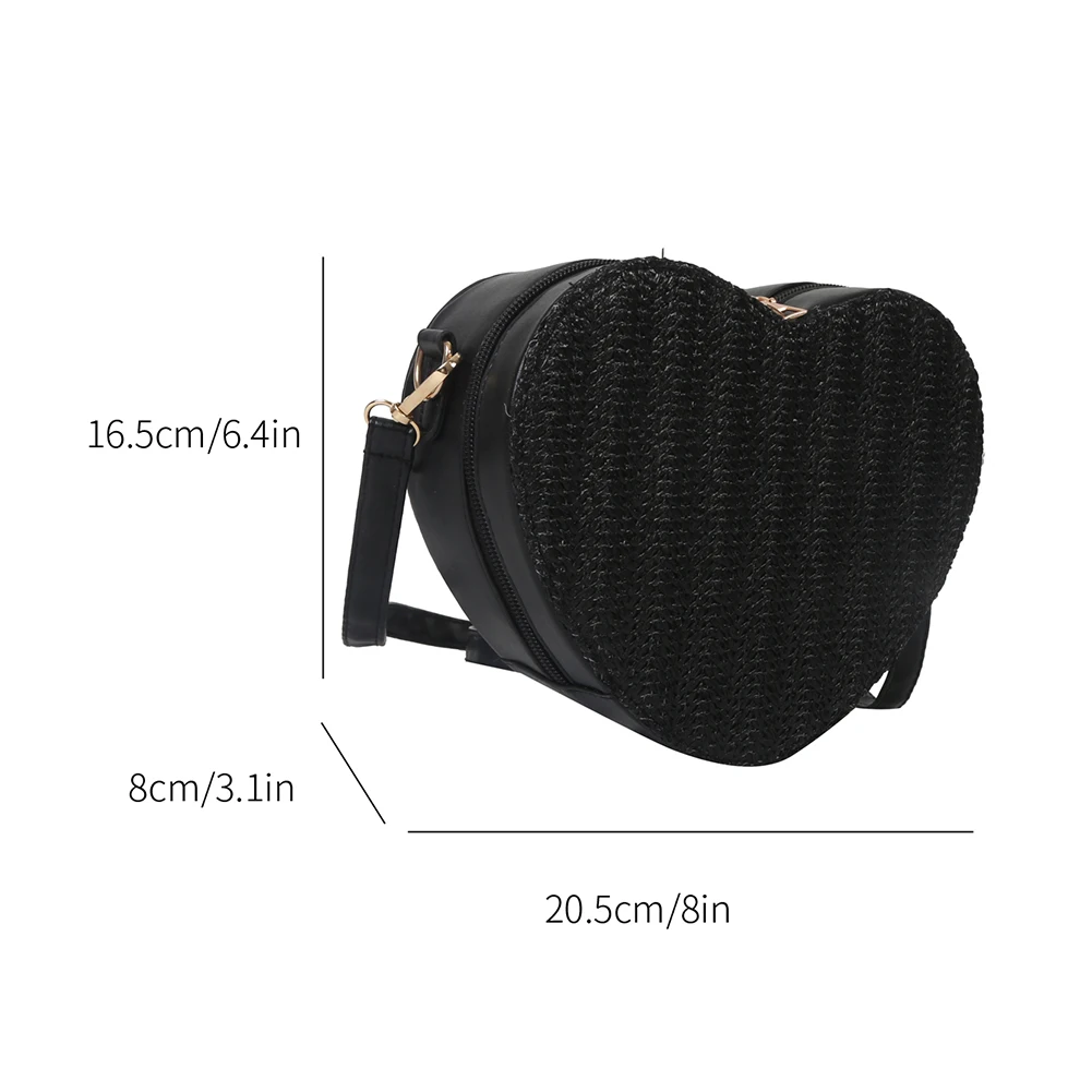 Women Fashion Shoulder Bags Shopping Bags Ladies Straw Satchel Bags PU Love Heart Shape Crossbody Bags Casual Small Purses