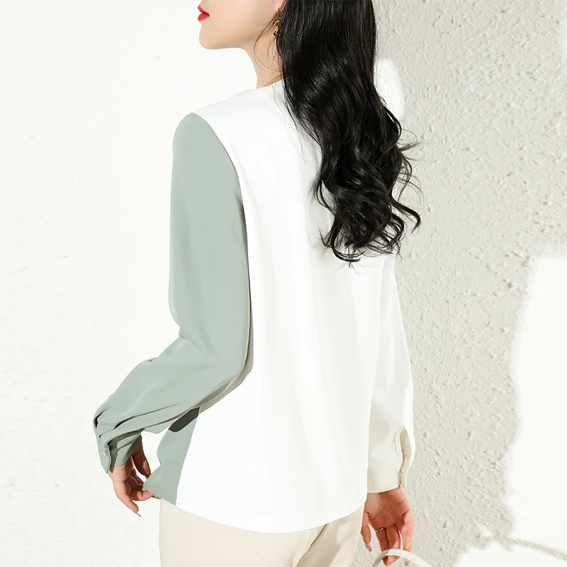 2024 Spring New Style Pullover Irregular Collar Long Sleeved Shirt for Women with a Design Sense of Small and Popular Shirts