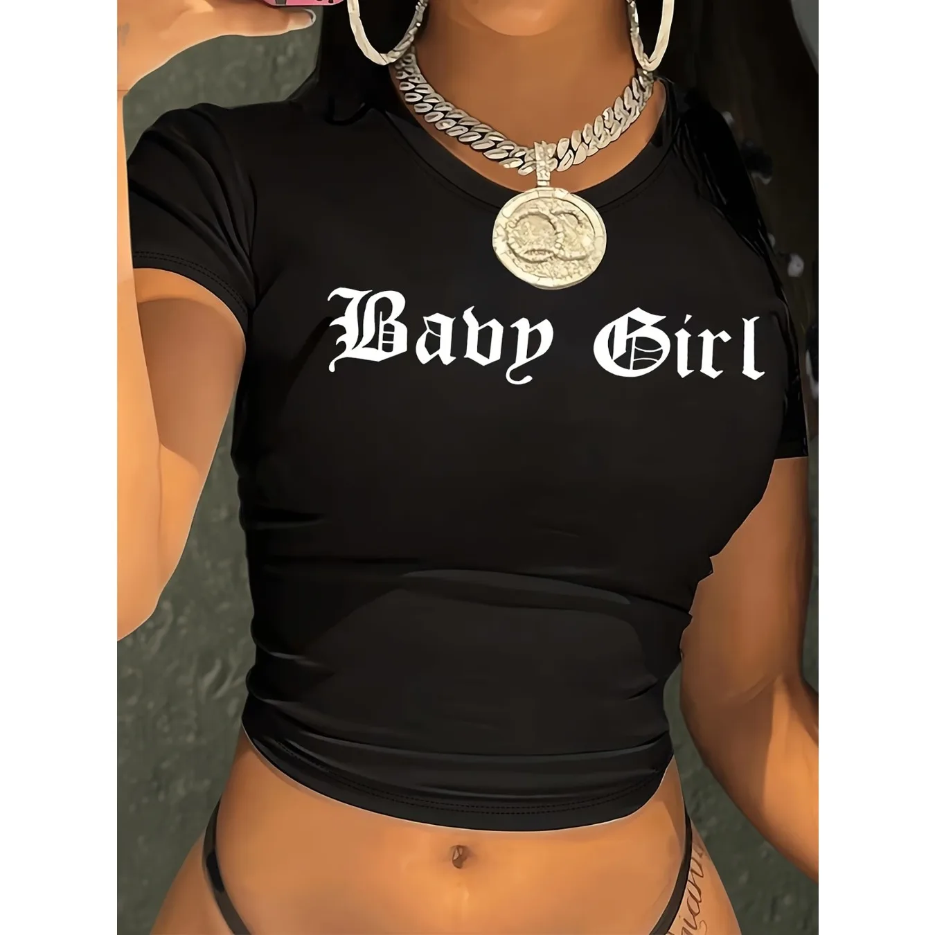 2000s 90s Girls Letter Print Graphic Cropped Short Sleeve Crew Neck Casual Crop Top for Spring & Summer Women's Clothing T-shirt