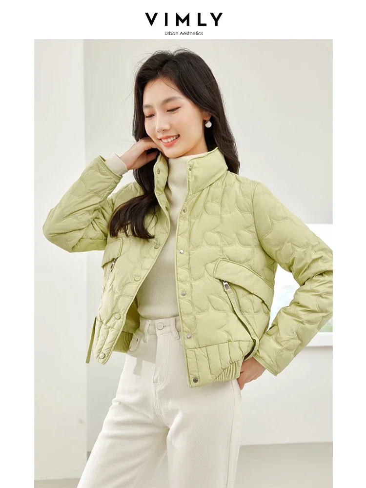 Vimly Women's Crop Down Jacket Stand Collar Full-zip Female Outerwear 2023 Winter Warm White Duck Down Short Coat Overcoat 50676