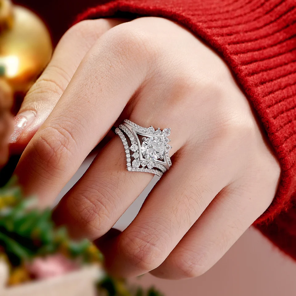 Vintage Crown Shape 925 Sterling Silver Ring Set