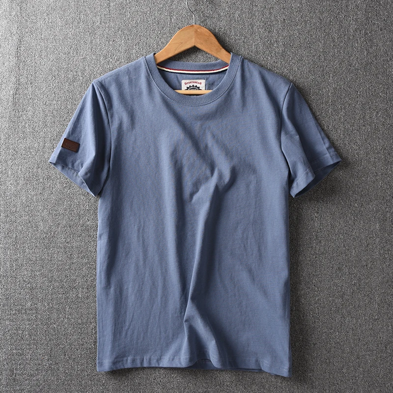 Summer New American Retro Short-sleeved O-neck Solid Color T-shirt Men's Fashion Simple 100% Cotton Washed Casual Sport Tops