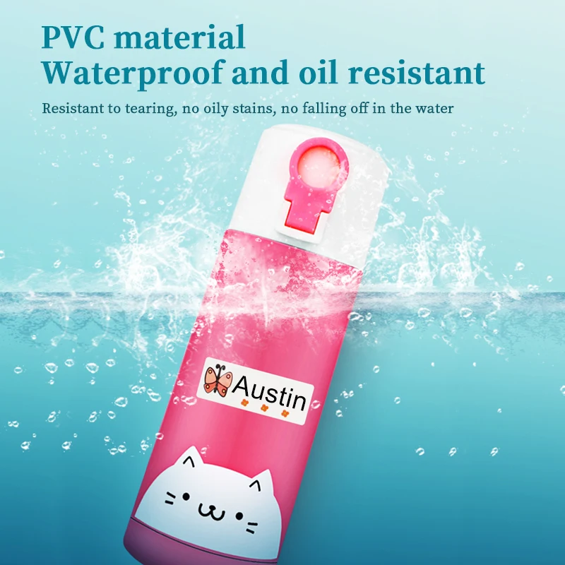 맞춤형 방수 이름 스티커 (학용품용), 투명 맞춤형 라벨 (스포츠 물병용) - 다국어 데칼