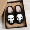 Punisher Skull Pattern fashion Embroidery stuffed Home Platform Cozy Fur Cotton Slippers Personality Warm Non-slip Indoor Slippers Men Women Can Wear Halloween Christmas Gift 1