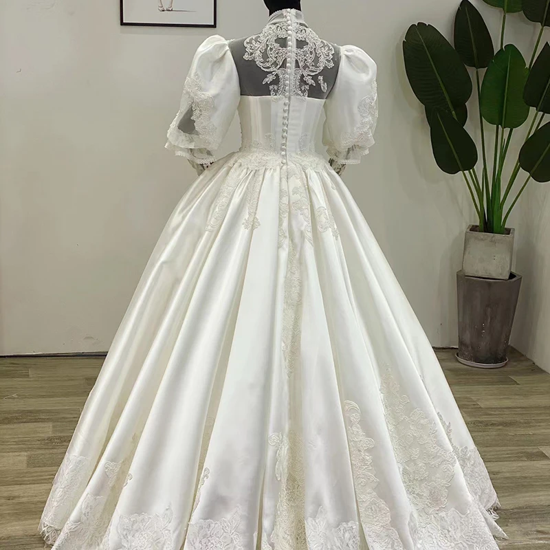 WM005 Lace Wedding Cocktail Dresses 2022 Long Sleeve Dress Women Elegant Wedding Floor Length Braid Maid Dress For Wedding שמלות 2