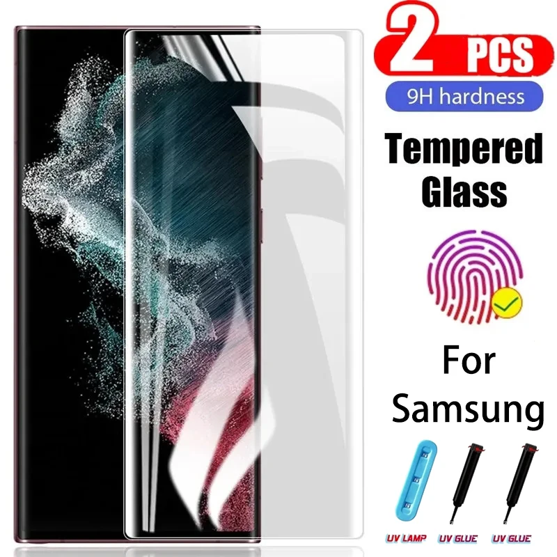 

Закаленное УФ-стекло для Samsung Galaxy S23 S22, защитная пленка для экрана Glaxy S21 S20 Ultra FE S10 S9 Plus Note 20 10 9 8 5G S10E, 2 шт.