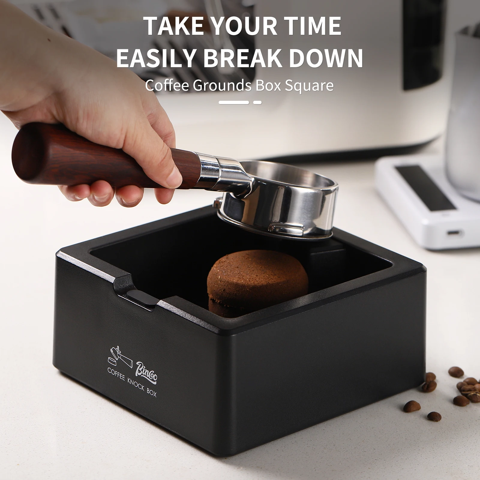 Premium ABS Coffee Knock Box with Square Anti-Slip Design and Silicone Base