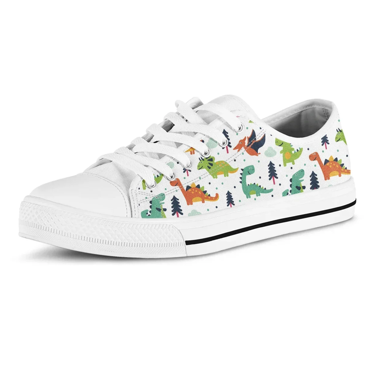 Cartoon Dinasour White Casual Shoes For Women High Quality Canvas Sneakers Unisex Walking Casual Sports Shoes