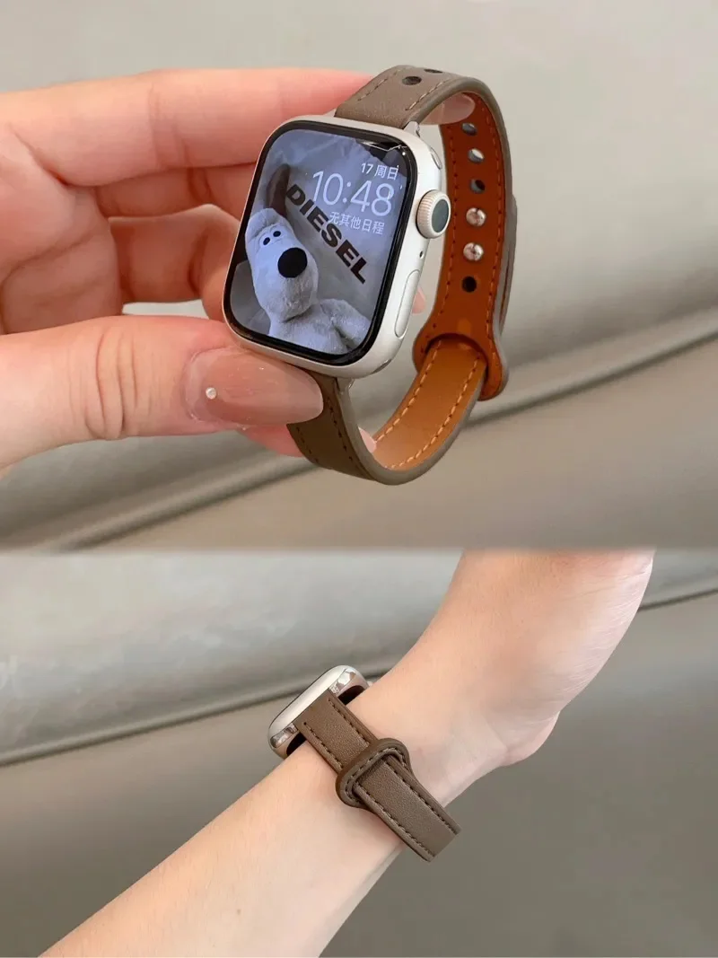 Lederarmband für Apple Watch-Armbänder 11 10 42 mm 40 mm 41 mm 44 mm 45 mm Doppelnägel Armband Armband Gürtel iwatch 9 8 7 se Ultra – Detail 3