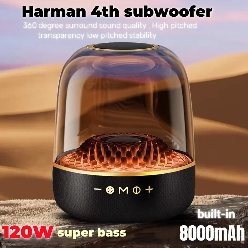 Harman 4th 120W High Power Bass Music Box 9D Surround Sound Column Full Screen Transparent Caixa De Som Bluetooth Speaker TWS/TF bluetooth speaker audio speakers