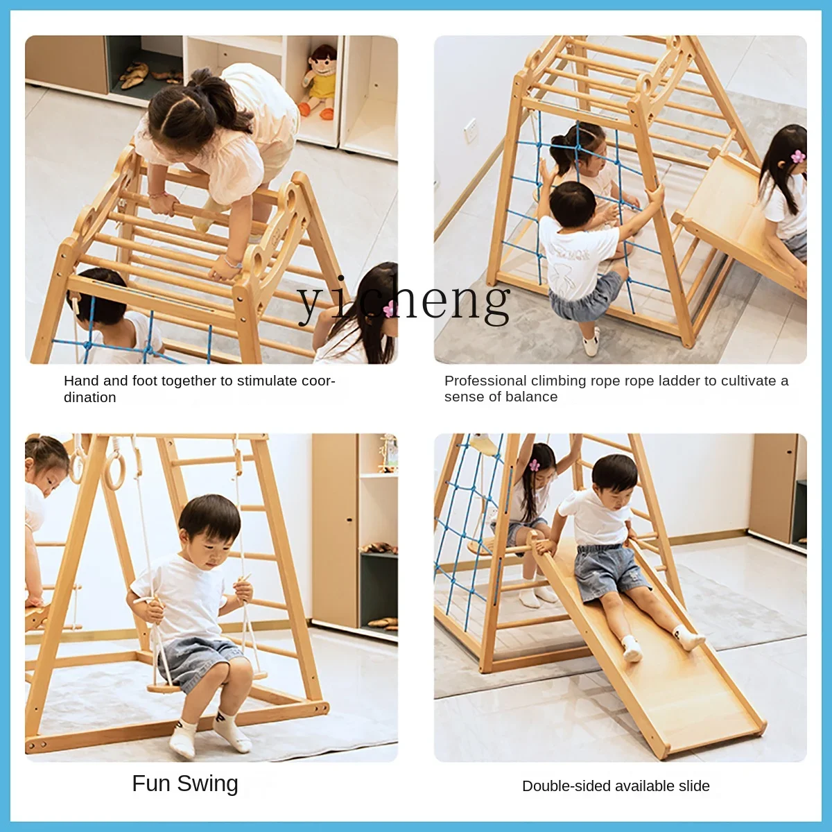 ZC Small Baby Climbing Frame Beech Solid Wood Indoor Children's Toys Climbing Home Slide Swing 2