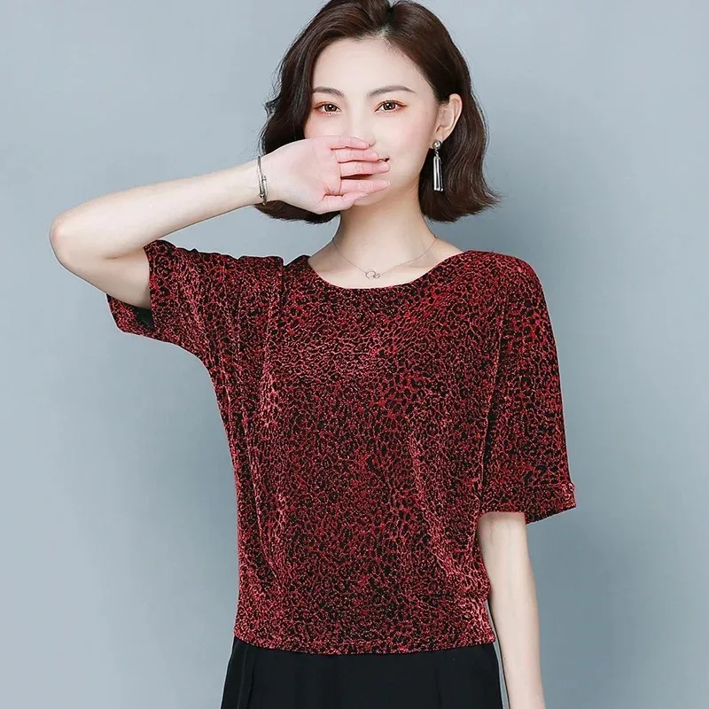 Shiny Sequin Blouses for Women Glitter Shirt Tops Elegant Tunic Leopard Print Shine New Clothes 9197