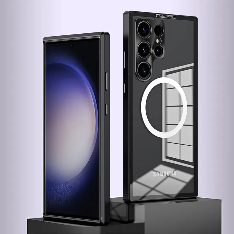 For Samsung Galaxy S23 S22 Ultra Case Metal Aluminium alloy Magnetic Magsafe HD Glass protective ultra-thin Original color Cover