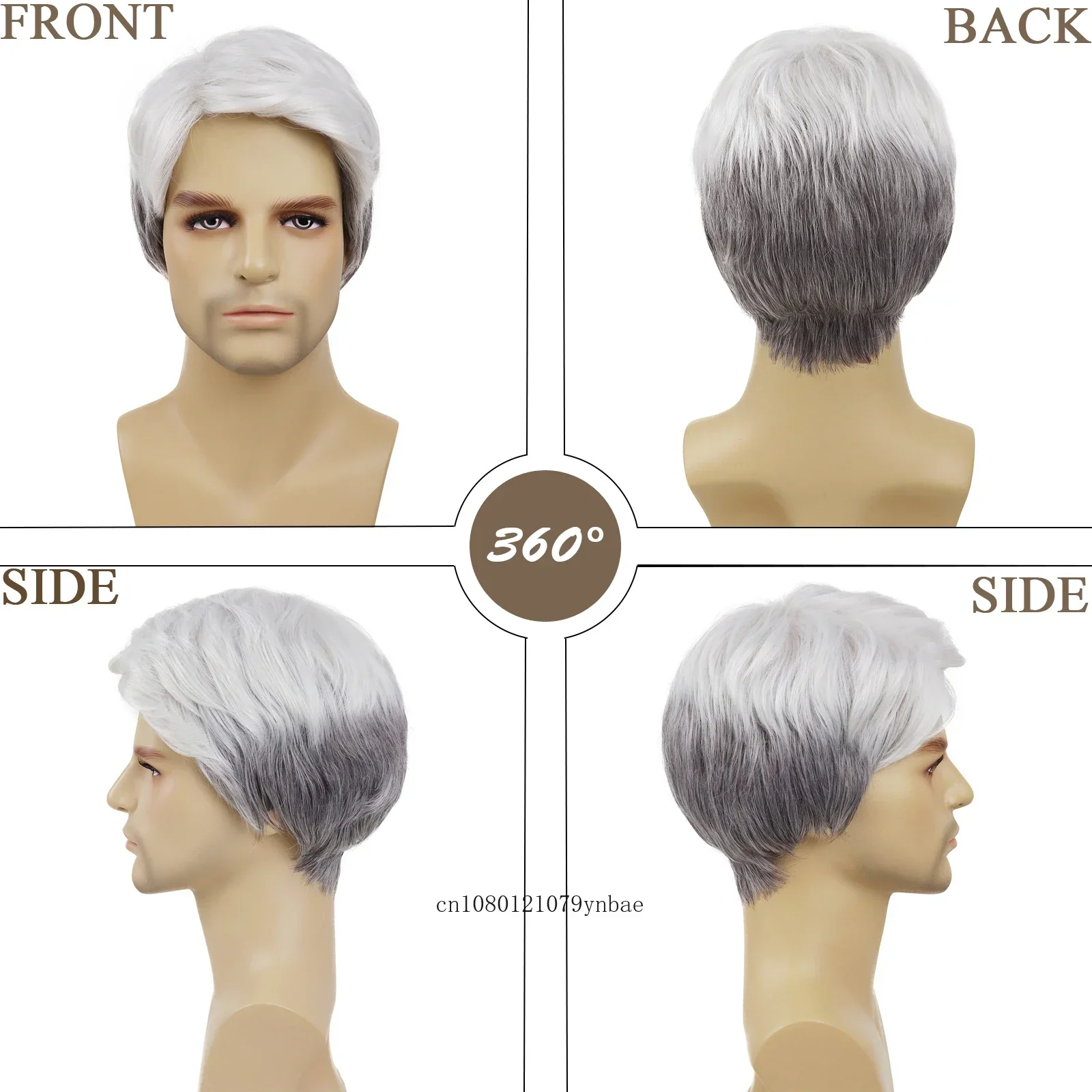 Blanche Wigs for Old Men Synthetic Short Haircuts White Mix Grey Wig with Beard Moustache Cosplay Costume Elderly Grandpa Wig