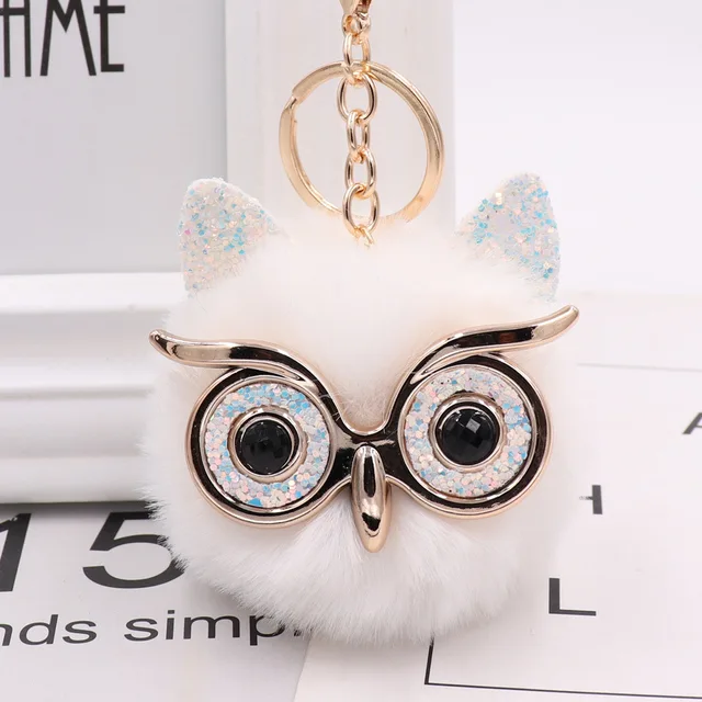 Glitter Owl Rhinestone Keychain 1