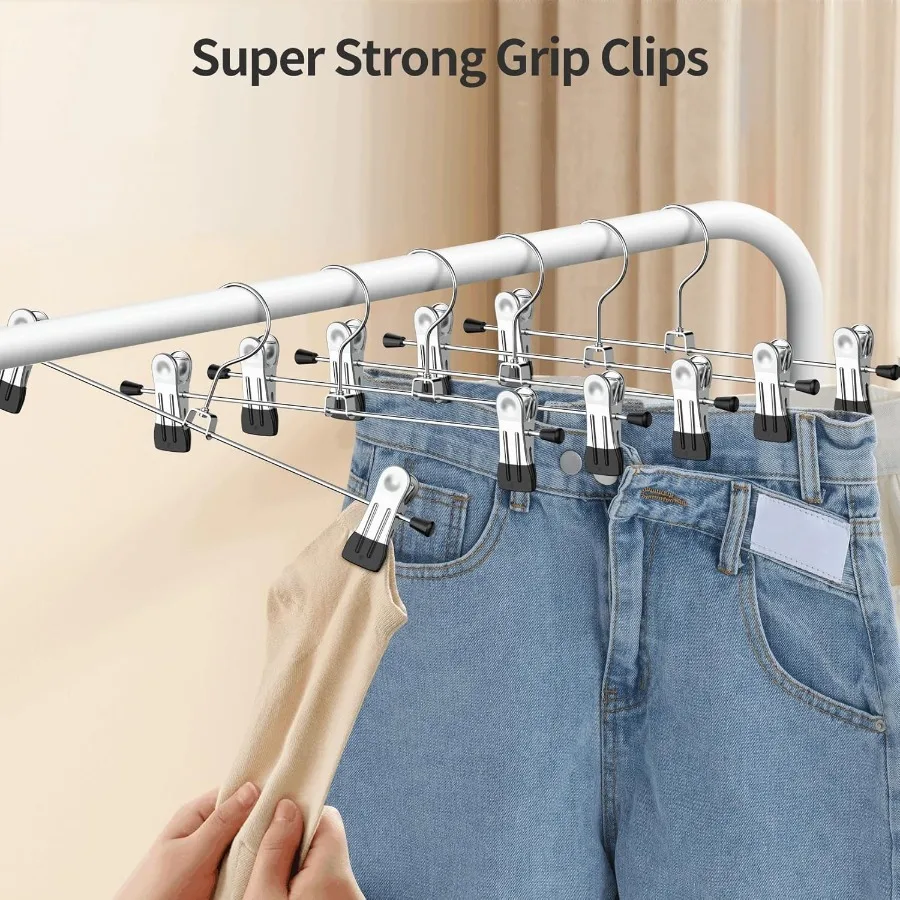 Pant Hangers 50 Pack Skirt Hangers with Clips Metal Trouser Clip for Shorts Heavy Duty Ultra Thin Space Saving Storage Solution