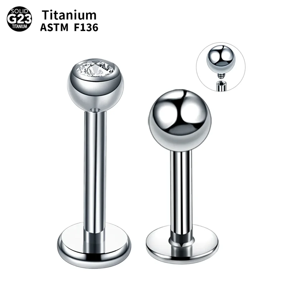 G23 Titanium Labret Stud Lip Monore Rings Filo Interno Palla Gemma Orecchino Stud Ear Cartilagine Barbell Piercing Jewelry 16G