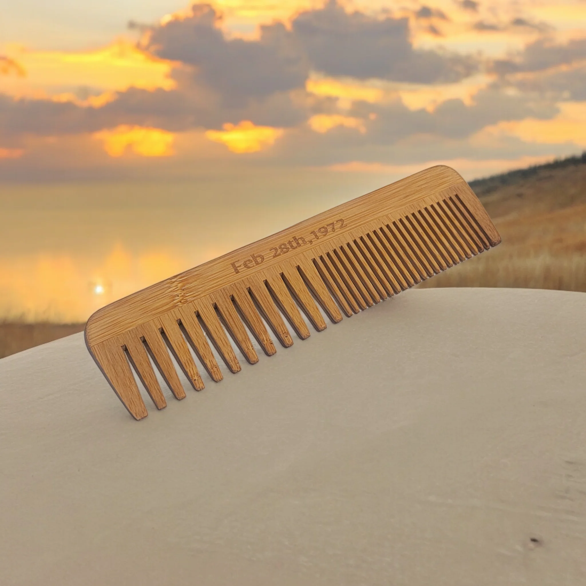 3 Pieces Wide & Fine Teeth Bamboo Comb Custom LOGO  - Personalized Your Name Text Date - Bamboo Hair Comb for Women 2
