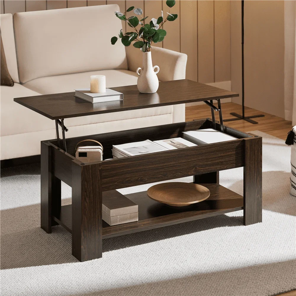 Renwick Modern 38.6" Wood Lift Top Coffee Table with Shelf for Livingroom, Espresso 5
