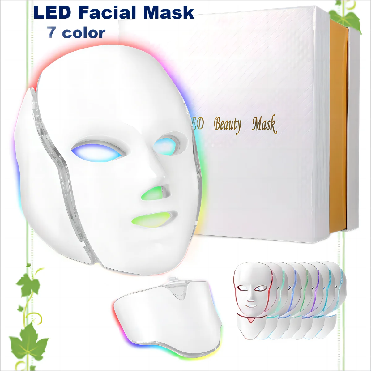 Masque LED rechargeable 7 couleurs LED photothérapie masque de beauté rajeunissement de la peau maison Lifting Whitening Beauty la commode aux tiroirs de couleurs