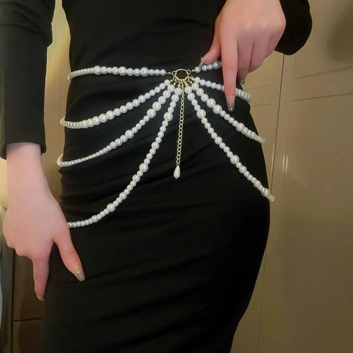 Y2K Taille Kette Luxus Multilayer Perle Quaste Körper Schmuck Charakter Spielen Frauen Gürtel Geschenk – Detail 4