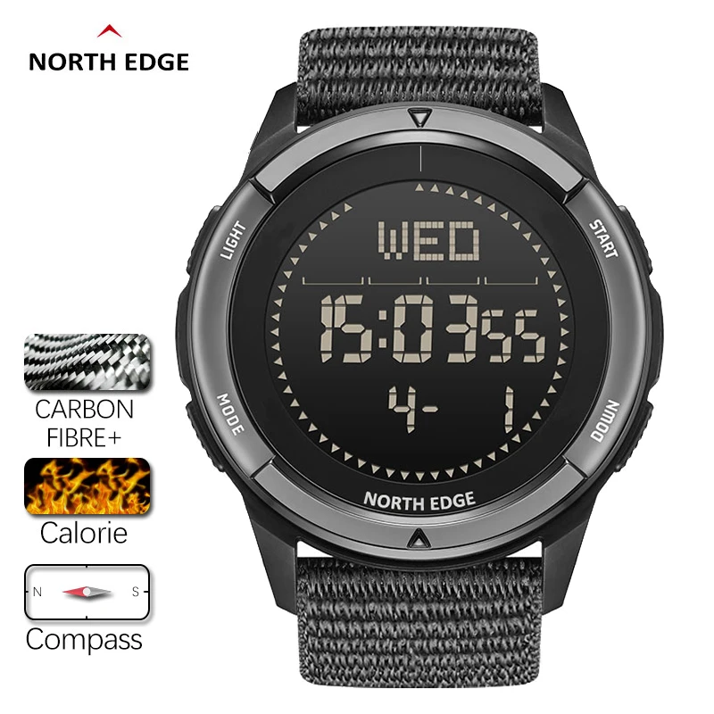 NORTH EDGE Men's Waterproof Outdoor Sports Watch with Compass and Multi-Function Features