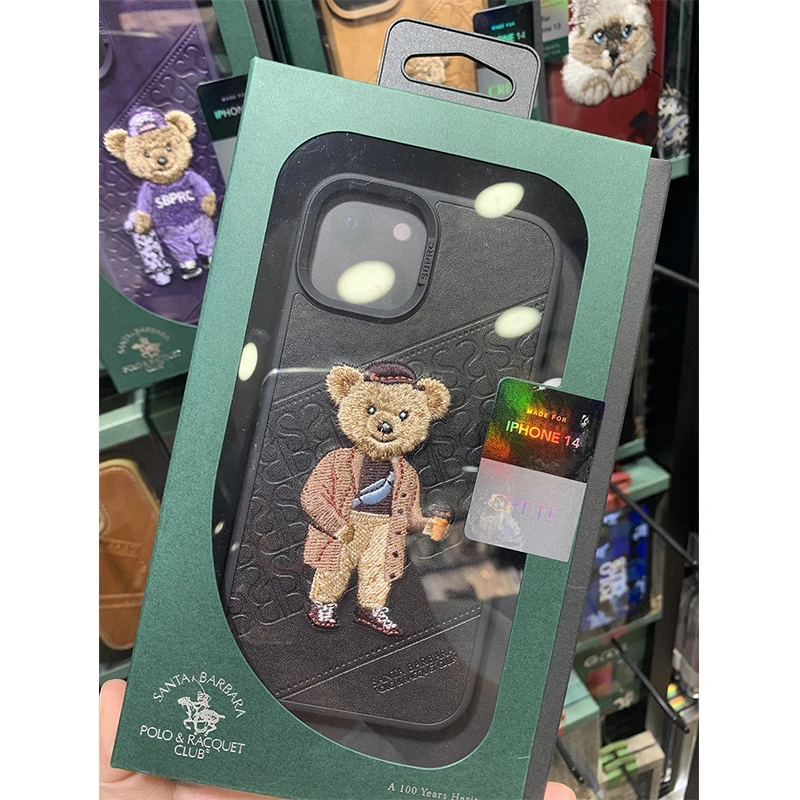 3d bordado bonito gato lobo tigre urso couro caso do telefone para o iphone  14 pro