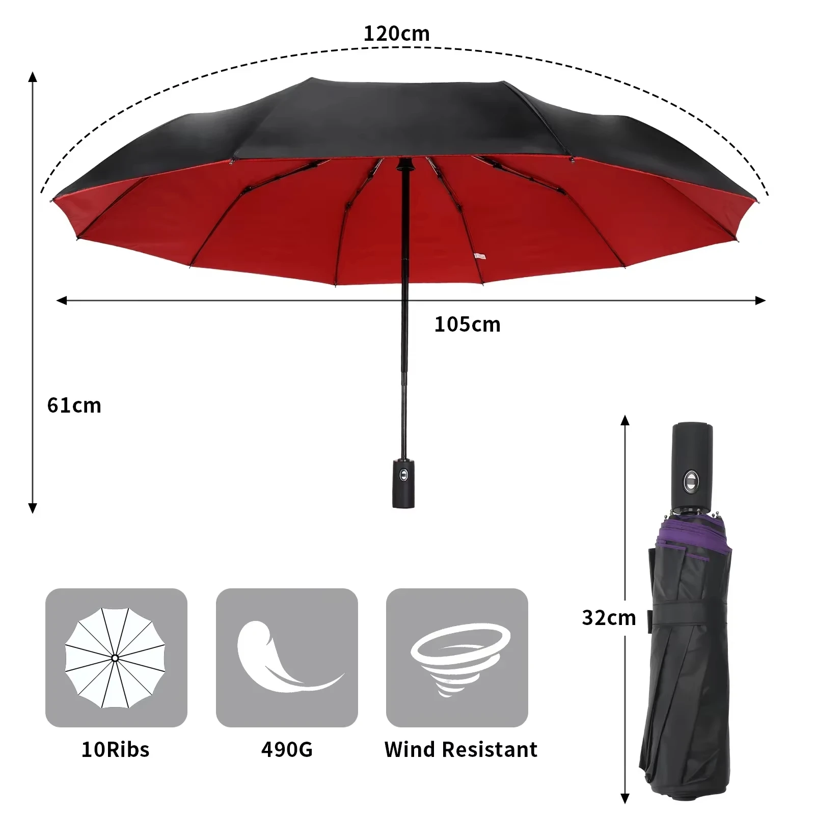 10Bones Automatic Umbrella Long Handle Large Double Rubber Sun Protection Double Layer Wind Resistant Umbrella