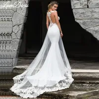 Customized Mermaid Wedding Dress 2025 Sexy See Through Back Sleeveless Lace Appliques Wedding Gowns For Bride Vestidos De Noiva 1