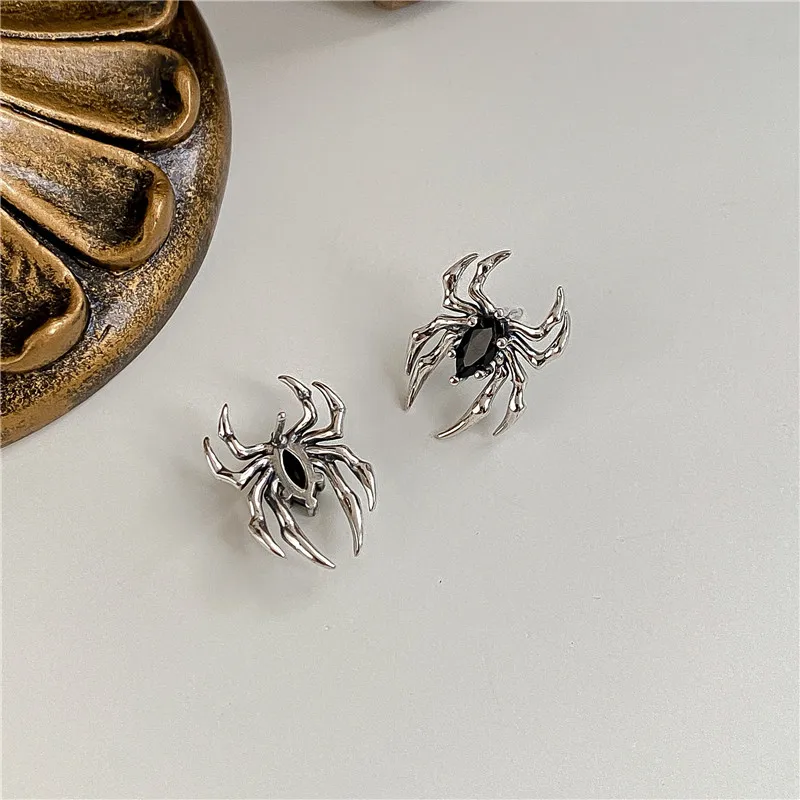 Spider Earrings Halloween Gothic Retro Old Spider Zircon Earrings Women Fashion Design Black Zircon Earring Party Jewelry Gifts