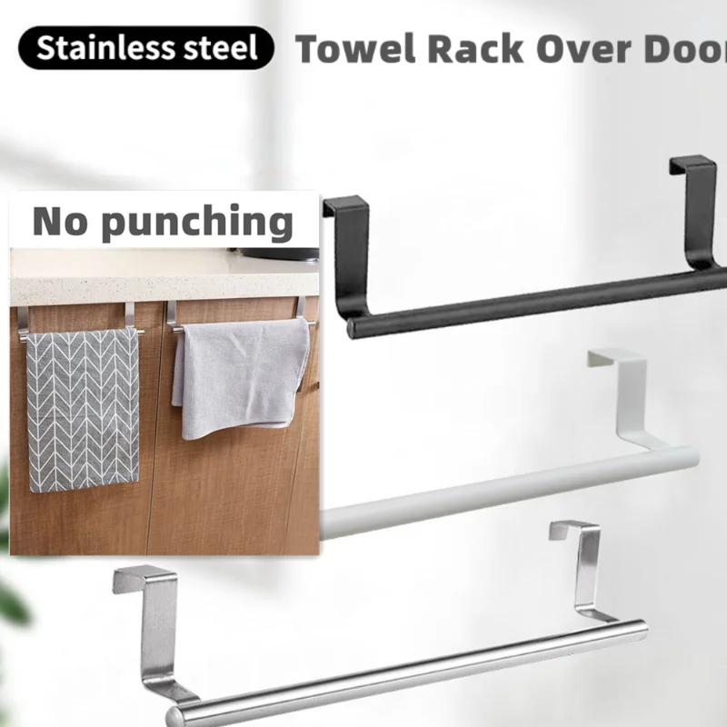 Towel Rack Over Door Towel Bar Hanging Holder Stainless Steel Bathroom Kitchen Cabinet Towel Rag Rack Shelf Hanger