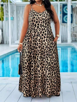Plus Size Leopard Print Spaghetti Strap Maxi Dress, Casual Beach & Vacation Wear, Trend Summer Fashion for Women 1