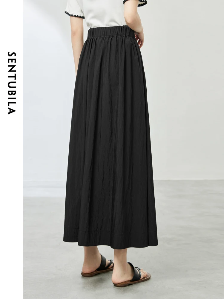 SENTUBILA Black A-line Maxi Skirt 2024 Spring Summer Fashion High Waist Solid Casual Loose Long Skirts Women Clothing 141Q53588