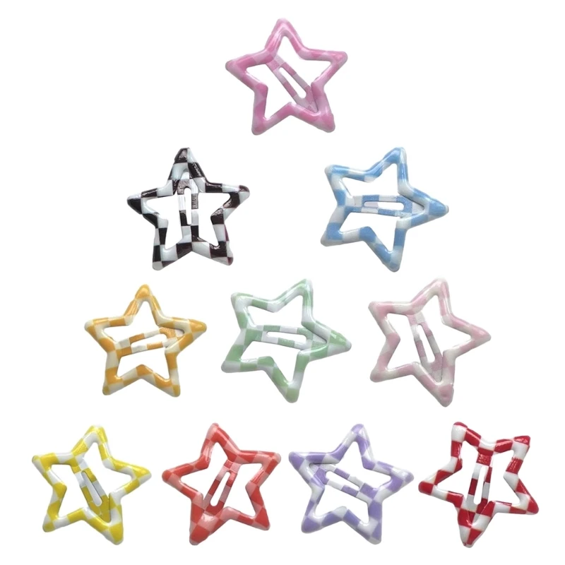 Cute Star Shape Hairpins Hot Girls Lattice Print Harajuku Hair Clip Spring Summer Cool Style Star Hair Clip for Woman