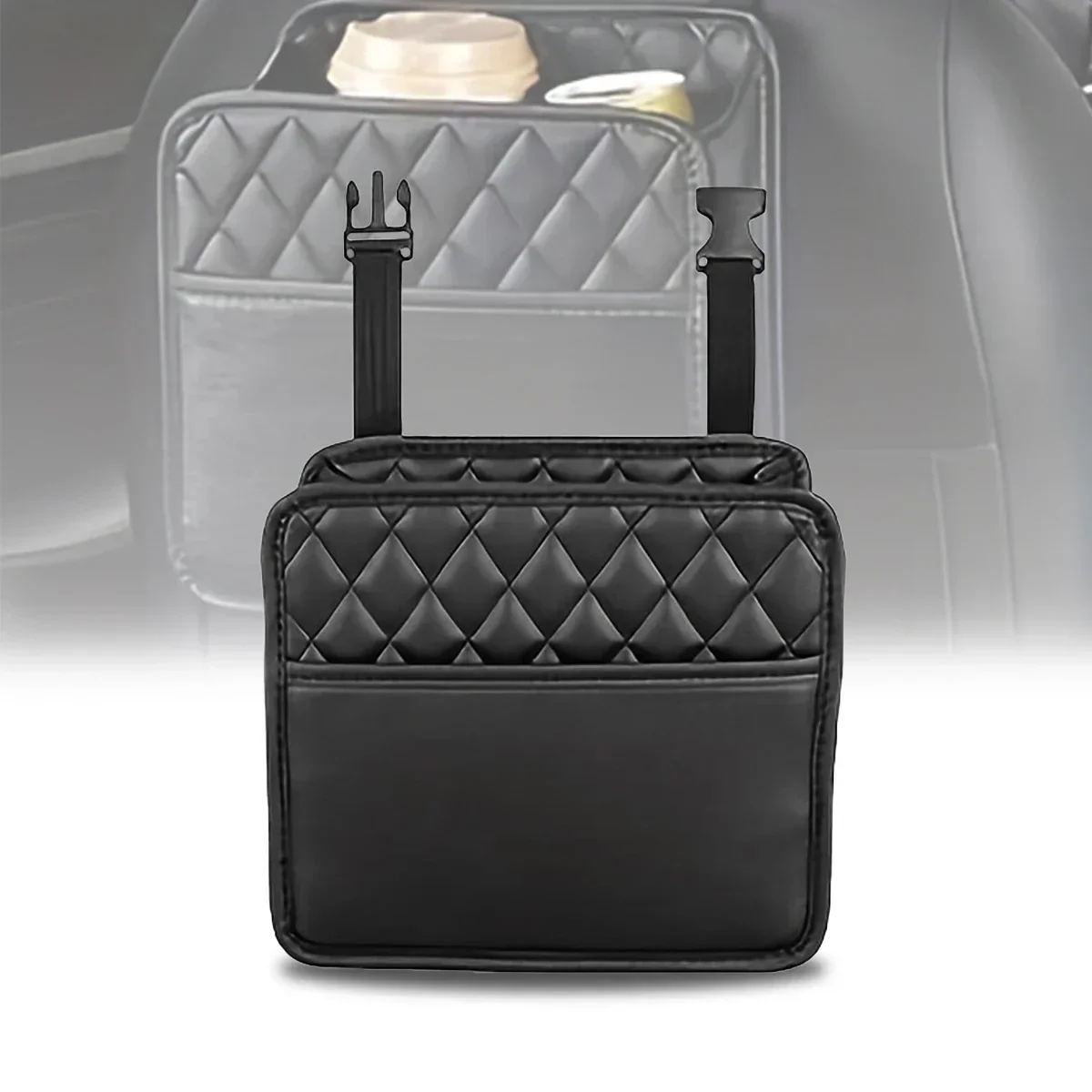 Car Back Seat Organizer Storage Bag Trash Can, Universal Leather Backseat Auto Organizer Waterproof Hanging Interior Accessories