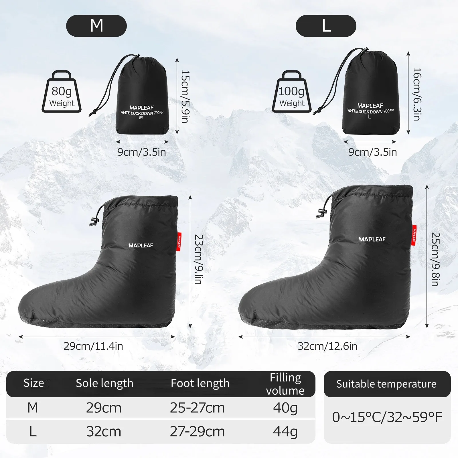 mapleaf Duck Down Socks down filled slipper boots Sleeping Bag Accessories Slippers Camping Outdoor Soft Sock Unisex Warm Water Resistant Lightweigtt