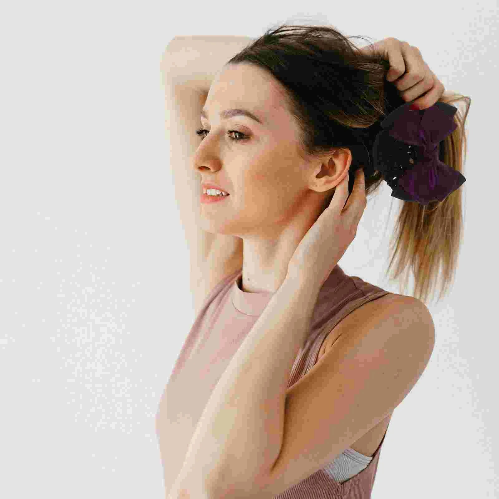 6Pcs Women Hair Elastic Clips Mesh Bun Nets Bow Headdress Hairpins Ties Hair Off Neck Cool Down Cloth High Elasticity
