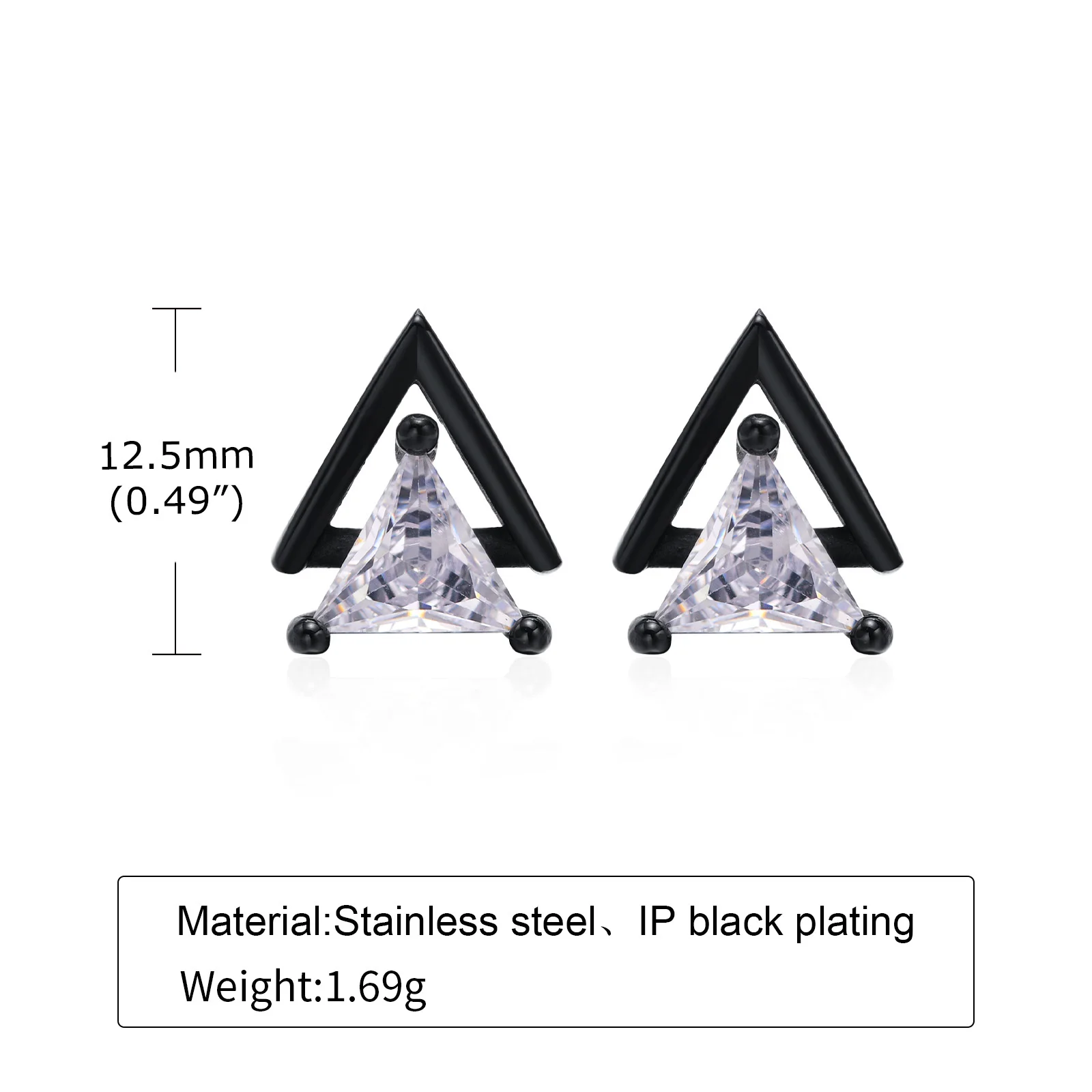 Vnox Punk Stud Earrings for Men, Triangle AAA CZ Stone Earrings, Geometric Stainless Steel Cool Rock Boy Ear Jewelry 6