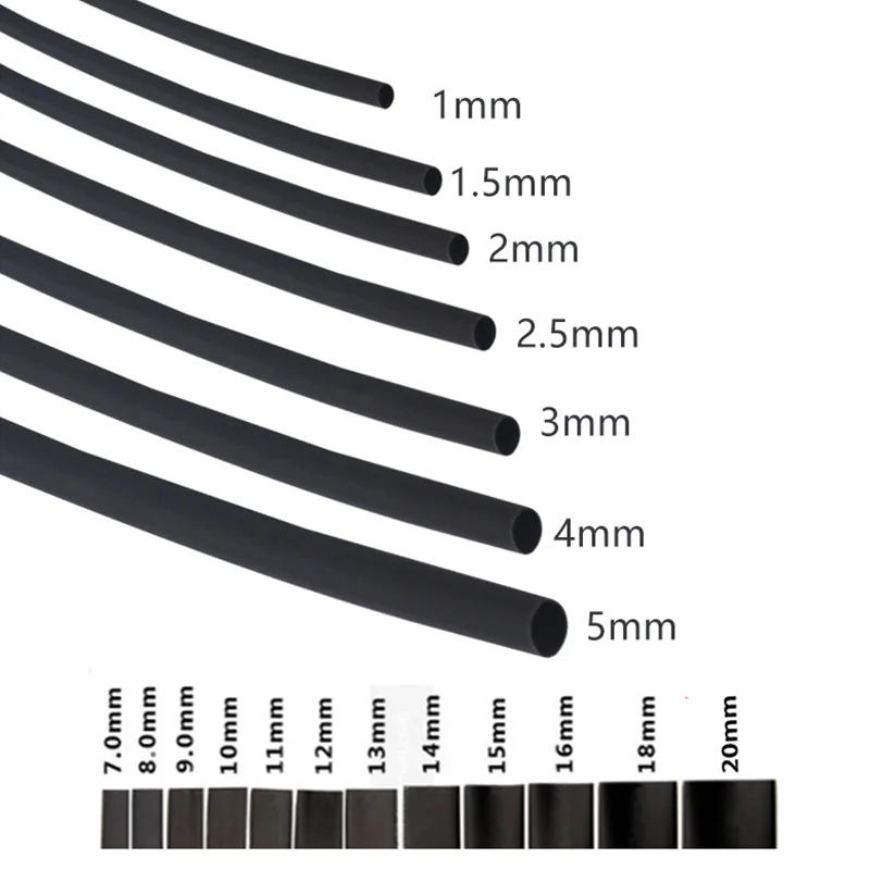 DIY Heat Shrink Tube 1 Meter/ 5 Meter 2:1 1mm 1.5mm 2mm 2.5mm 3mm 3.5mm 4mm 5mm 6mm 7mm 8mm 9mmBlack Cable Protect