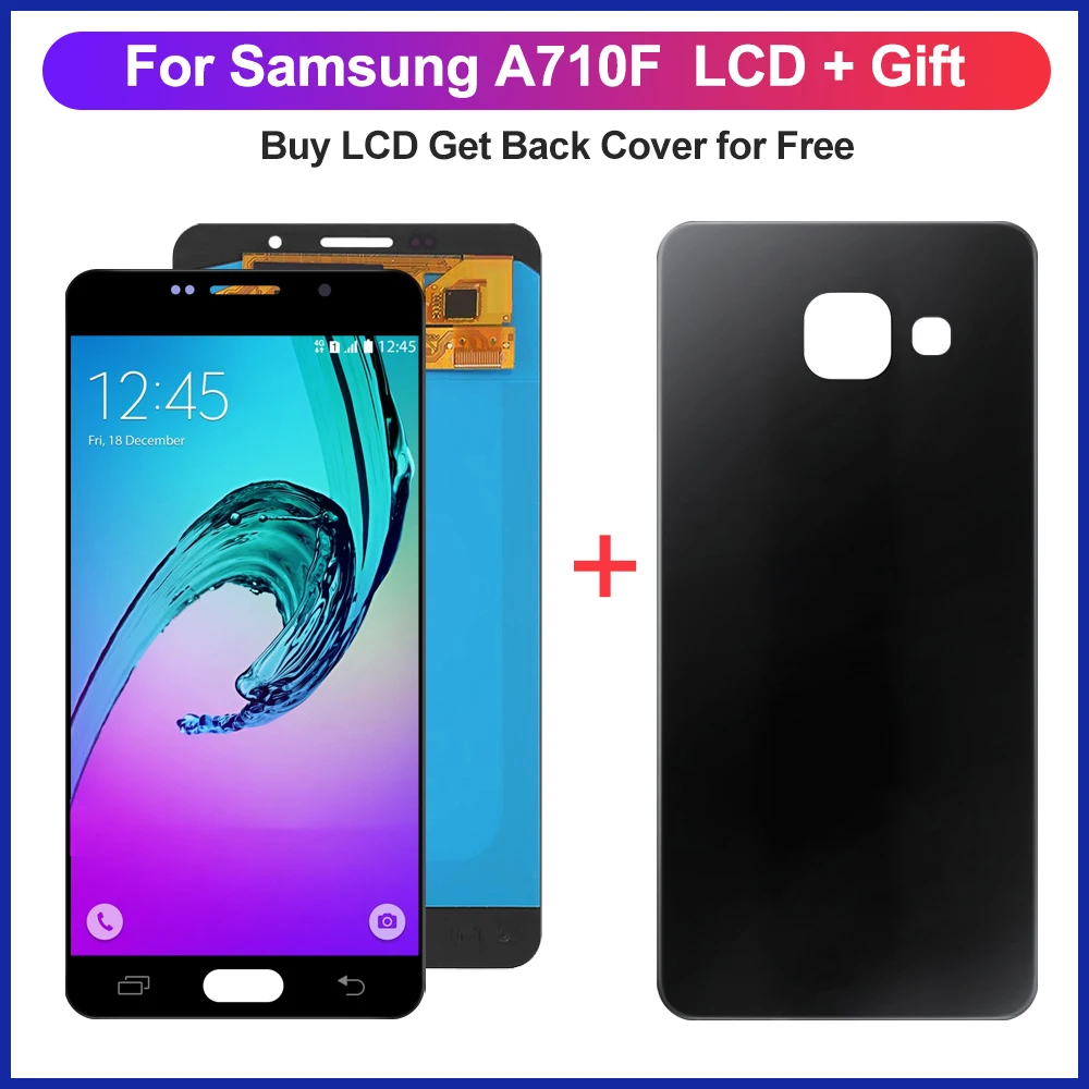 

Дигитайзер сенсорного экрана в сборе для AMOLED-дисплея Samsung A7 2016 A710 + крышка аккумулятора для A710F A710M A7100 LCD