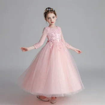 CW683 Princess Dress Girls' Pengpeng Yarn Spring/Summer New Long Sleeve Fashionable Children's Performance 1